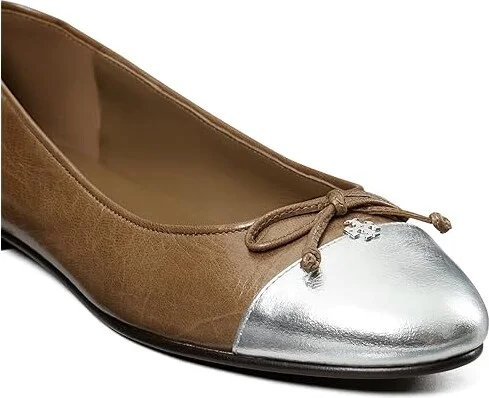 Tory Burch Cap-Toe Ballet Women's Shoes Wild Mushroom/Silver : 6 M, Leather - Image 3