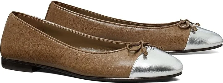 Tory Burch Cap-Toe Ballet Women's Shoes Wild Mushroom/Silver : 6 M, Leather