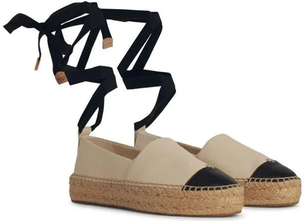 Tory Burch 'Cap-Toe' Cream Leather Espadrilles - Image 2