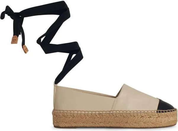 Tory Burch 'Cap-Toe' Cream Leather Espadrilles