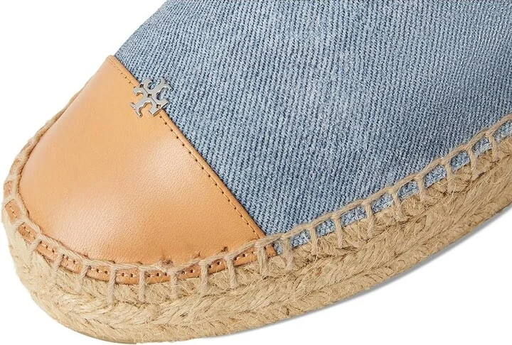 Tory Burch Cap-Toe Espadrille Women's Flat Shoes Blue Cloud/Naturale : 5 M, Leather - Image 2