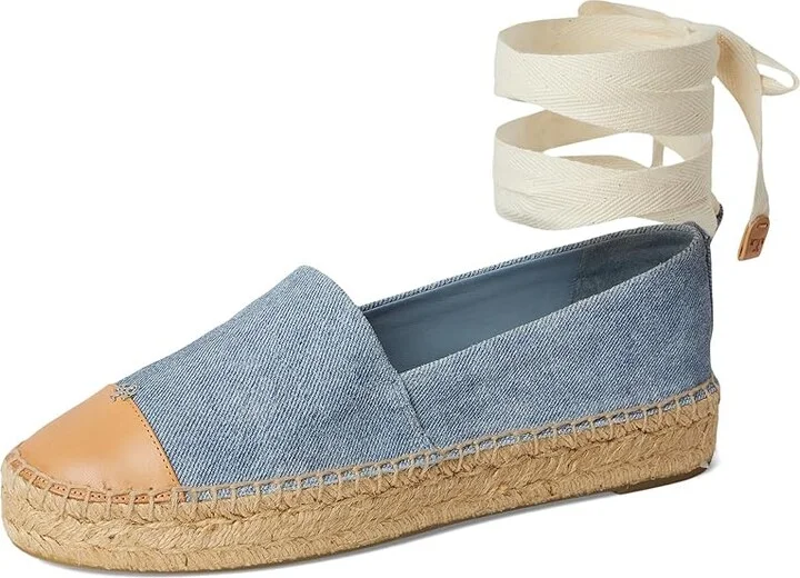 Tory Burch Cap-Toe Espadrille Women's Flat Shoes Blue Cloud/Naturale : 5 M, Leather - Image 5