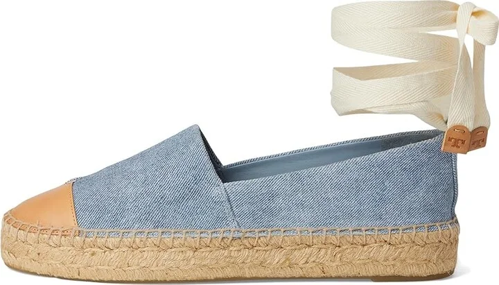 Tory Burch Cap-Toe Espadrille Women's Flat Shoes Blue Cloud/Naturale : 5 M, Leather - Image 6