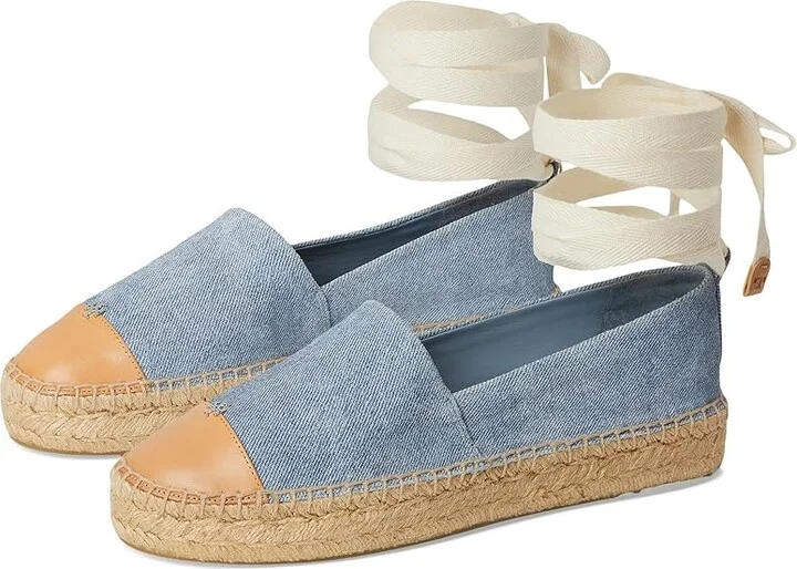 Tory Burch Cap-Toe Espadrille Women's Flat Shoes Blue Cloud/Naturale : 5 M, Leather
