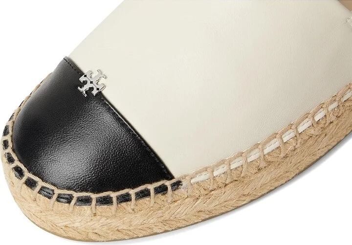 Tory Burch Cap-Toe Espadrille Women's Flat Shoes Light Cream/Perfect Black : 10 M, Leather - Image 2