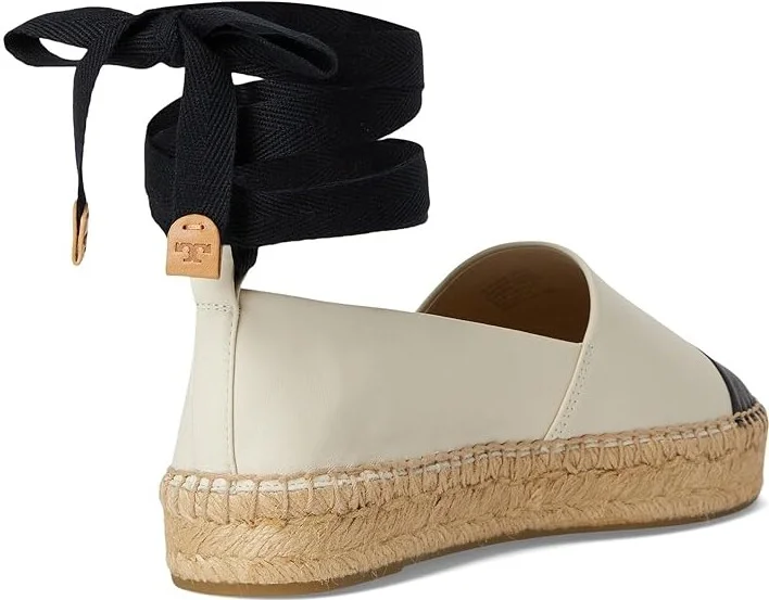 Tory Burch Cap-Toe Espadrille Women's Flat Shoes Light Cream/Perfect Black : 10 M, Leather - Image 4
