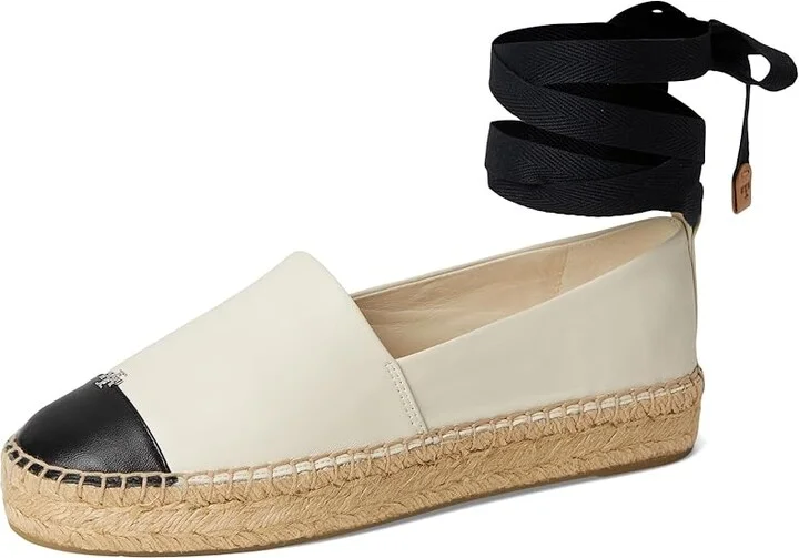 Tory Burch Cap-Toe Espadrille Women's Flat Shoes Light Cream/Perfect Black : 10 M, Leather - Image 5