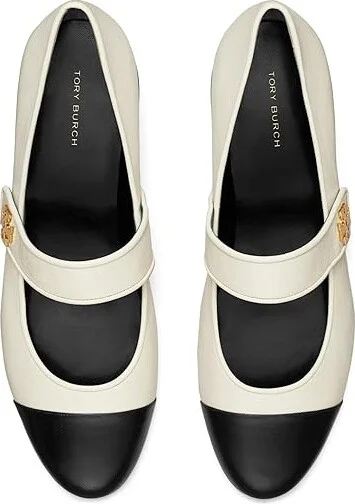 Tory Burch Cap-Toe Mary Jane Heel Ballet 25mm Women's Shoes Light Cream/Perfect Black : 11 M, Leather - Image 2