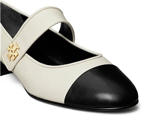 Tory Burch Cap-Toe Mary Jane Heel Ballet 25mm Women's Shoes Light Cream/Perfect Black : 11 M, Leather - Image 3