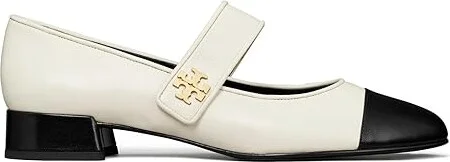 Tory Burch Cap-Toe Mary Jane Heel Ballet 25mm Women's Shoes Light Cream/Perfect Black : 11 M, Leather - Image 4