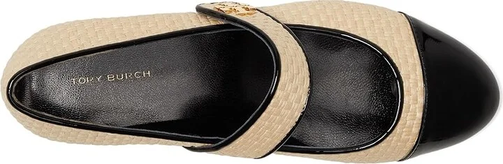 Tory Burch Cap-Toe Mary Jane Heel Ballet 25mm Women's Shoes Natural/Perfect Black : 5.5 M, Leather - Image 2