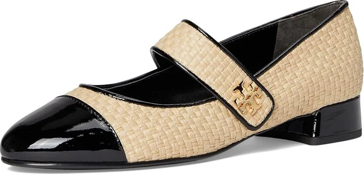 Tory Burch Cap-Toe Mary Jane Heel Ballet 25mm Women's Shoes Natural/Perfect Black : 5.5 M, Leather - Image 5