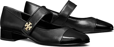 Tory Burch Cap-Toe Mary Jane Heel Ballet 25mm Women's Shoes Perfect Black/Perfect Black : 10 M, Leather