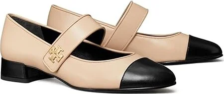 Tory Burch Cap-Toe Mary Jane Heel Ballet 25mm Women's Shoes Rose Pink/Perfect Black : 10 M, Leather