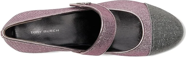 Tory Burch Cap-Toe Mary Jane Pave Heel Ballet 25 mm Women's Flat Shoes Gray Stone/Sparkle Pink : 6 M, Leather/Suede - Image 2