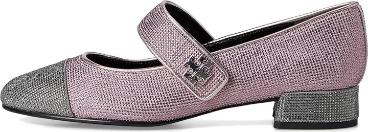 Tory Burch Cap-Toe Mary Jane Pave Heel Ballet 25 mm Women's Flat Shoes Gray Stone/Sparkle Pink : 6 M, Leather/Suede - Image 6