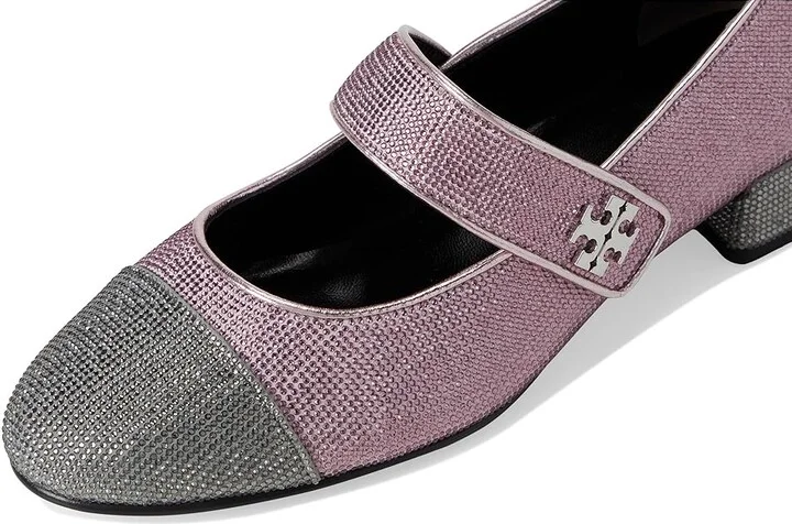 Tory Burch Cap-Toe Mary Jane Pave Heel Ballet 25 mm Women's Flat Shoes Gray Stone/Sparkle Pink : 6 M, Leather/Suede - Image 7