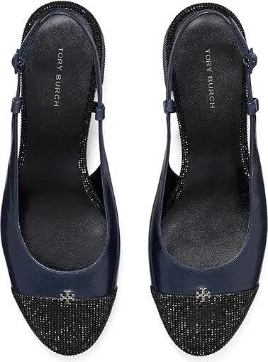 Tory Burch Cap-Toe Pave Slingback 45MM High Women's Heels New Navy/Perfect Black : 10 M, Leather - Image 2