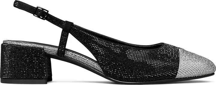 Tory Burch Cap-Toe Pave Slingback 45MM High Women's Heels Perfect Black/Silver : 6.5 M, Leather - Image 3