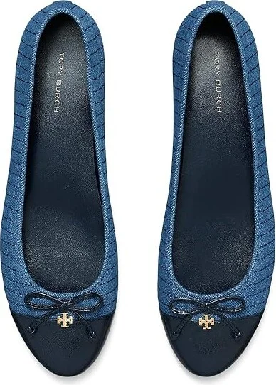 Tory Burch Cap-Toe Quilted Ballet Women's Flat Shoes Dark Denim/New Navy : 5 M, Textile - Image 2