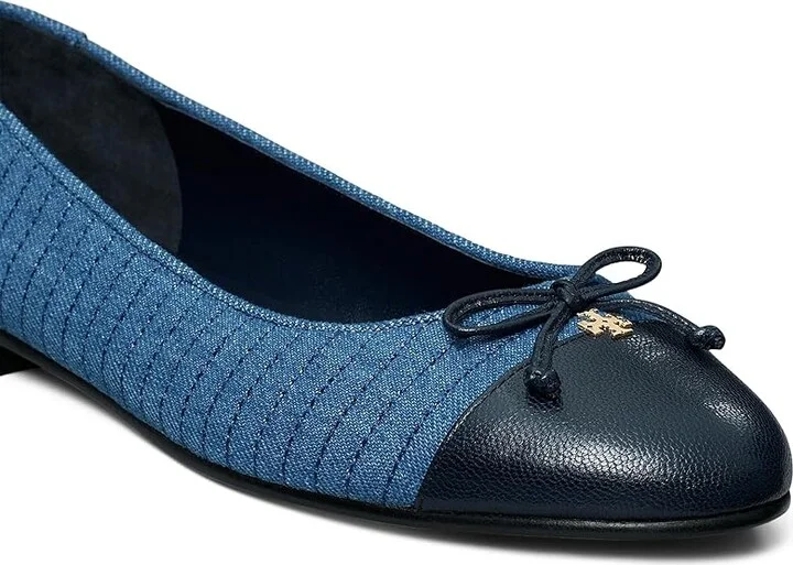 Tory Burch Cap-Toe Quilted Ballet Women's Flat Shoes Dark Denim/New Navy : 5 M, Textile - Image 3