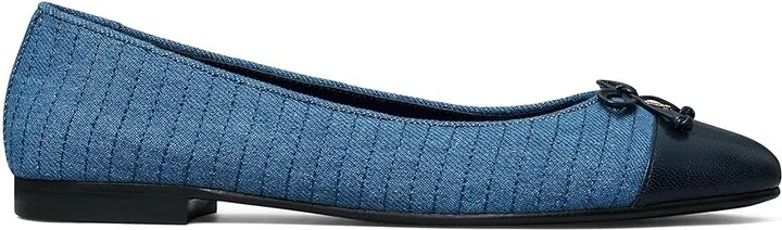 Tory Burch Cap-Toe Quilted Ballet Women's Flat Shoes Dark Denim/New Navy : 5 M, Textile - Image 4