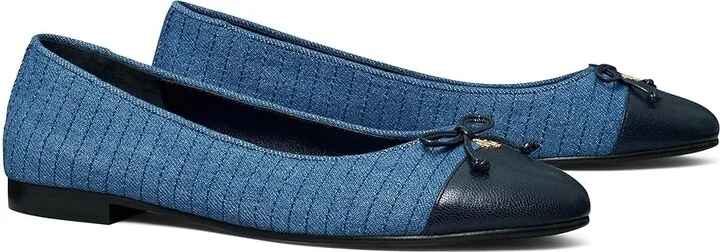 Tory Burch Cap-Toe Quilted Ballet Women's Flat Shoes Dark Denim/New Navy : 5 M, Textile