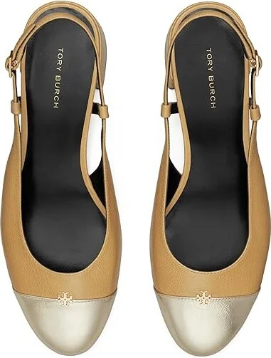 Tory Burch Cap-Toe Slingback 45mm Women's Shoes Ginger Shortbread/Spark Gold : 10 M, Leather - Image 2