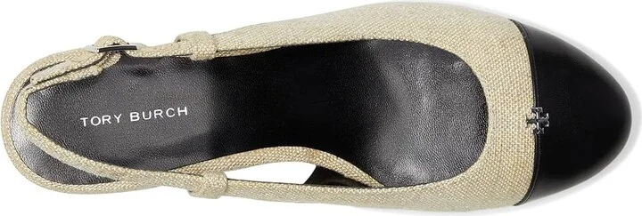 Tory Burch Cap-Toe Slingback 45mm Women's Shoes Wild Wheat/Perfect Black : 8 M, Leather - Image 2