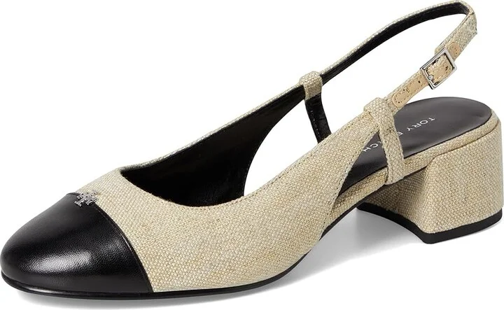 Tory Burch Cap-Toe Slingback 45mm Women's Shoes Wild Wheat/Perfect Black : 8 M, Leather - Image 5