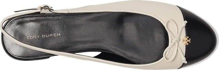 Tory Burch Cap-Toe Slingback Ballet Women's Flat Shoes Light Cream/Perfect Black : 6 M, Leather - Image 2