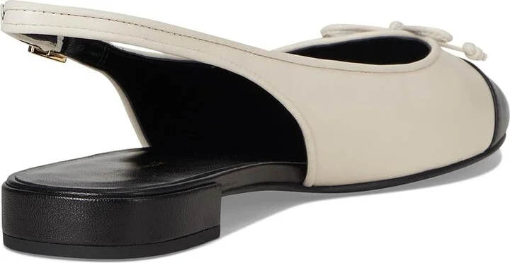 Tory Burch Cap-Toe Slingback Ballet Women's Flat Shoes Light Cream/Perfect Black : 6 M, Leather - Image 4