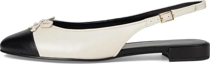 Tory Burch Cap-Toe Slingback Ballet Women's Flat Shoes Light Cream/Perfect Black : 6 M, Leather - Image 6