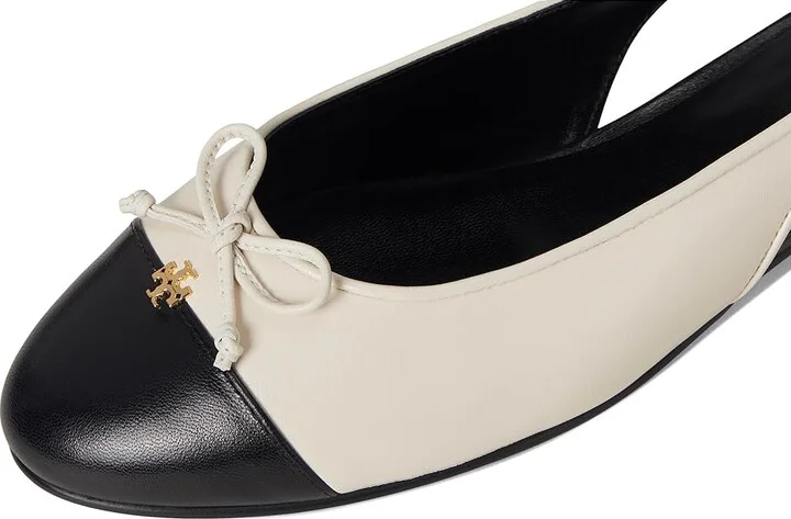 Tory Burch Cap-Toe Slingback Ballet Women's Flat Shoes Light Cream/Perfect Black : 6 M, Leather - Image 7