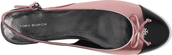 Tory Burch Cap-Toe Slingback Ballet Women's Flat Shoes Pink Etoile/Perfect Black : 6 M, Leather - Image 2
