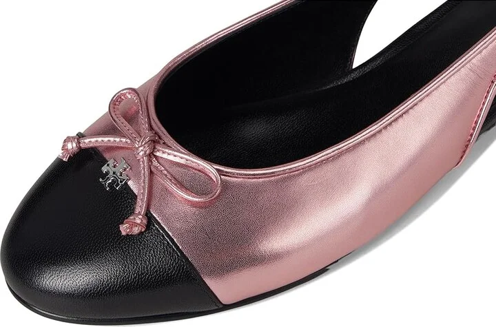 Tory Burch Cap-Toe Slingback Ballet Women's Flat Shoes Pink Etoile/Perfect Black : 6 M, Leather - Image 7