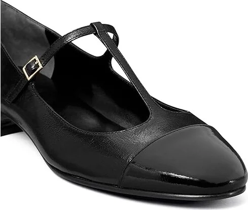 Tory Burch Cap-Toe T Strap Ballet 25MM Women's Flat Shoes Perfect Black/Perfect Black : 5 M, Leather - Image 3
