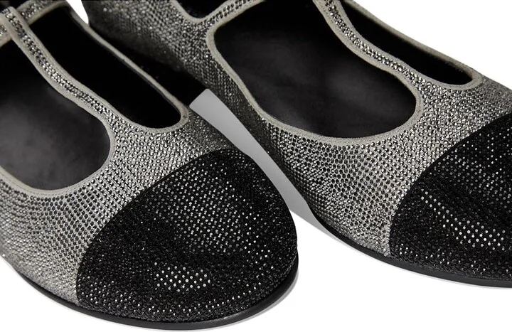 Tory Burch Cap-Toe T-Strap Pave Heel Ballet 25 mm Women's Flat Shoes Lapis Gray/Black Diamond : 10 M, Leather - Image 7