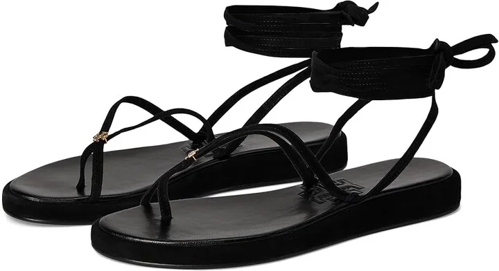 Tory Burch Capri Wrap Up Sandals Women's Wedge Shoes Perfect Black : 7 M, Suede