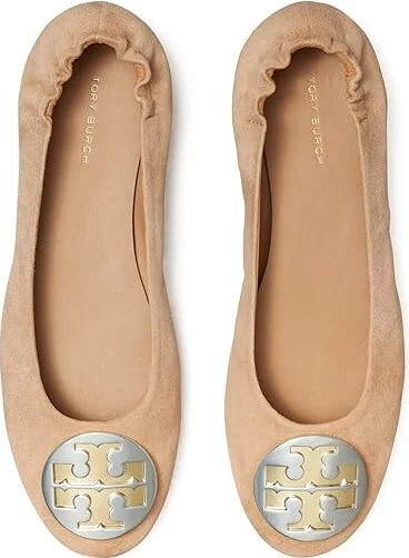 Tory Burch Claire Ballet Women's Shoes Almond Flour/Gold/Silver : 5 M, Suede - Image 2