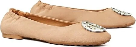 Tory Burch Claire Ballet Women's Shoes Almond Flour/Gold/Silver : 5 M, Suede