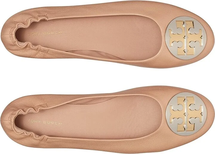 Tory Burch Claire Ballet Women's Shoes Light Sand/Gold/Silver : 5 M, Suede - Image 2