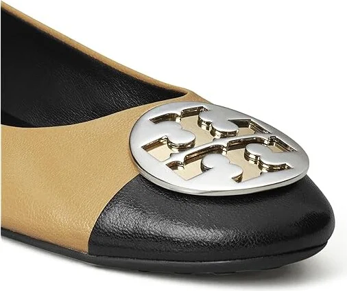 Tory Burch Claire Cap-Toe Ballet Women's Flat Shoes Ginger Shortbread/Perfect Black : 10 M, Leather - Image 3