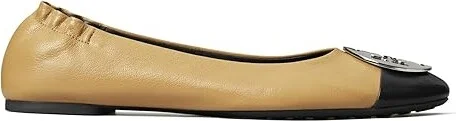 Tory Burch Claire Cap-Toe Ballet Women's Flat Shoes Ginger Shortbread/Perfect Black : 10 M, Leather - Image 4