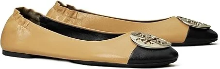 Tory Burch Claire Cap-Toe Ballet Women's Flat Shoes Ginger Shortbread/Perfect Black : 10 M, Leather