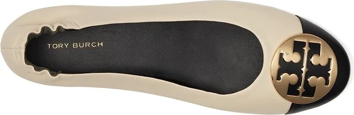 Tory Burch Claire Cap Toe Ballet Women's Shoes New Cream/Black/Gold : 10 M, Leather - Image 2