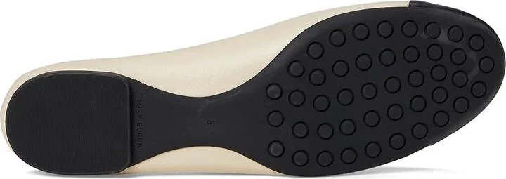 Tory Burch Claire Cap Toe Ballet Women's Shoes New Cream/Black/Gold : 10 M, Leather - Image 3