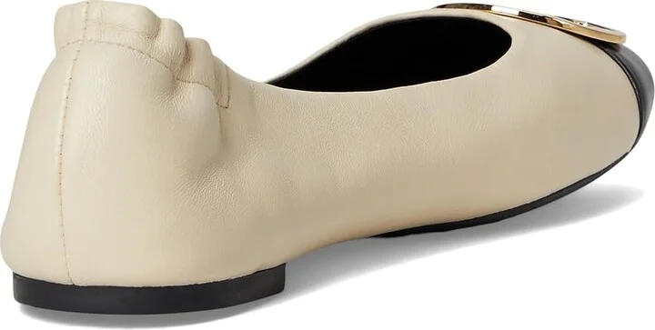 Tory Burch Claire Cap Toe Ballet Women's Shoes New Cream/Black/Gold : 10 M, Leather - Image 4