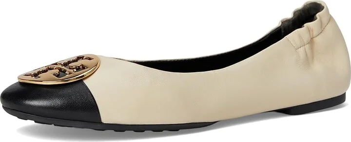 Tory Burch Claire Cap Toe Ballet Women's Shoes New Cream/Black/Gold : 10 M, Leather - Image 5