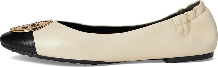 Tory Burch Claire Cap Toe Ballet Women's Shoes New Cream/Black/Gold : 10 M, Leather - Image 6
